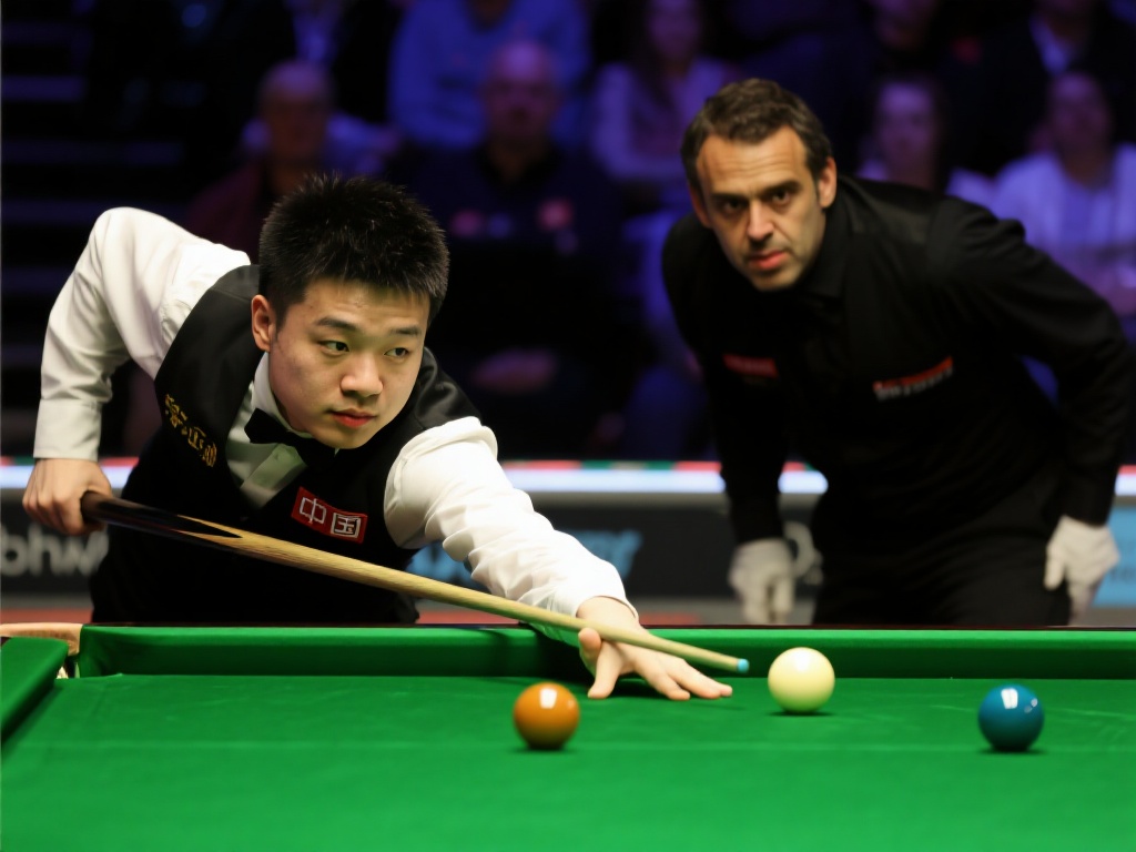 在斯诺克赛场上，一场激动人心的对决正在上
